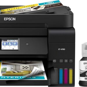 Epson EcoTank ET-4760 Wireless Color All-in-One Cartridge-Free Supertank Printer with Scanner, Copier, Fax, ADF and Ethernet - Black